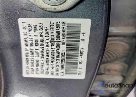 2012 Honda Civic Lx z USA, uszkodzony, nr VIN 19XFB2E55CE015531